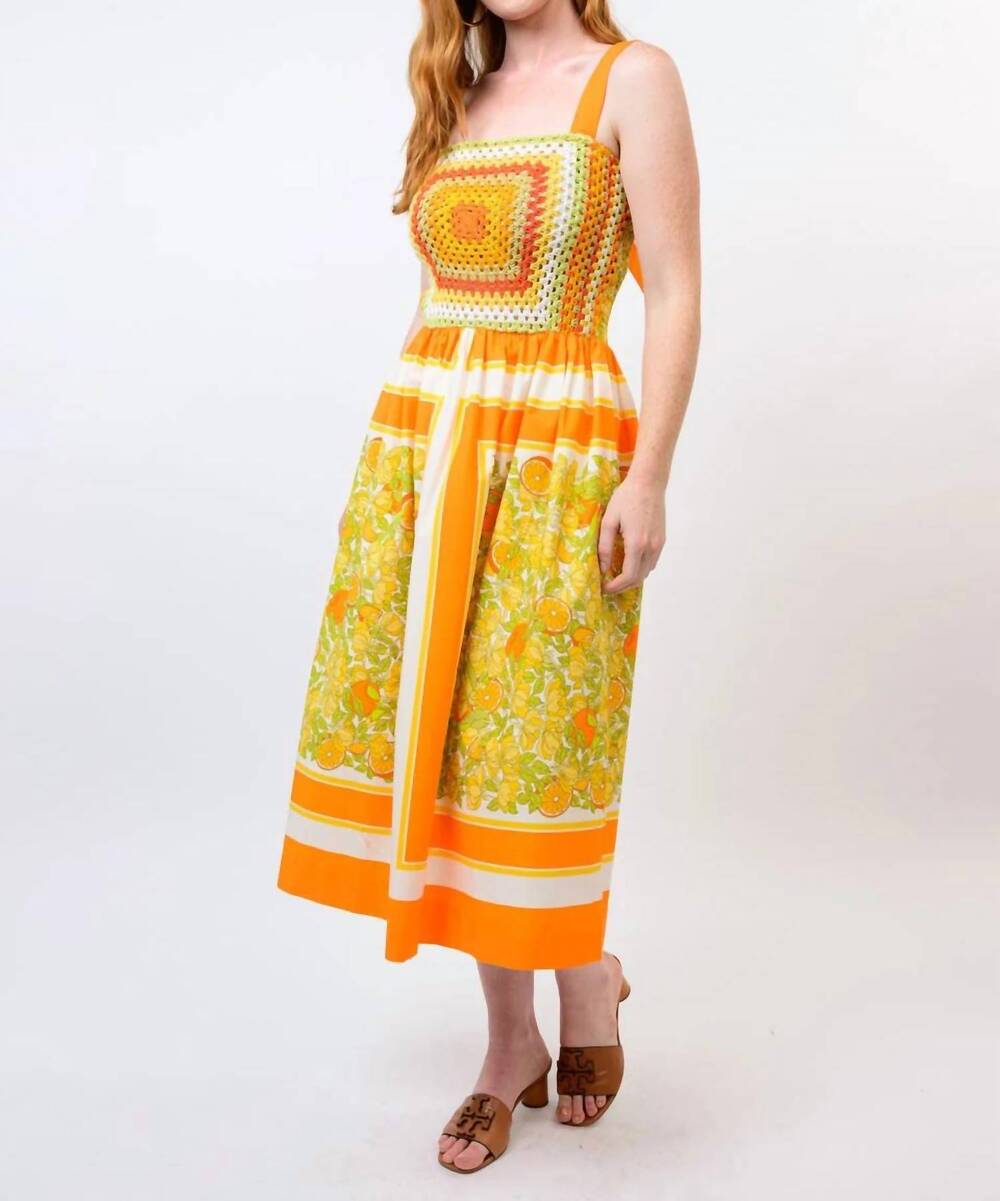 NEW UNCLE FRANK citrus fruit midi dress in yellow